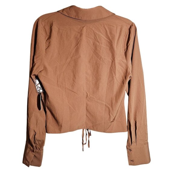 Milk & Honey Ruched Front Long Sleeve Blouse Button Cuffs XL Brown Polyester - Picture 3 of 12